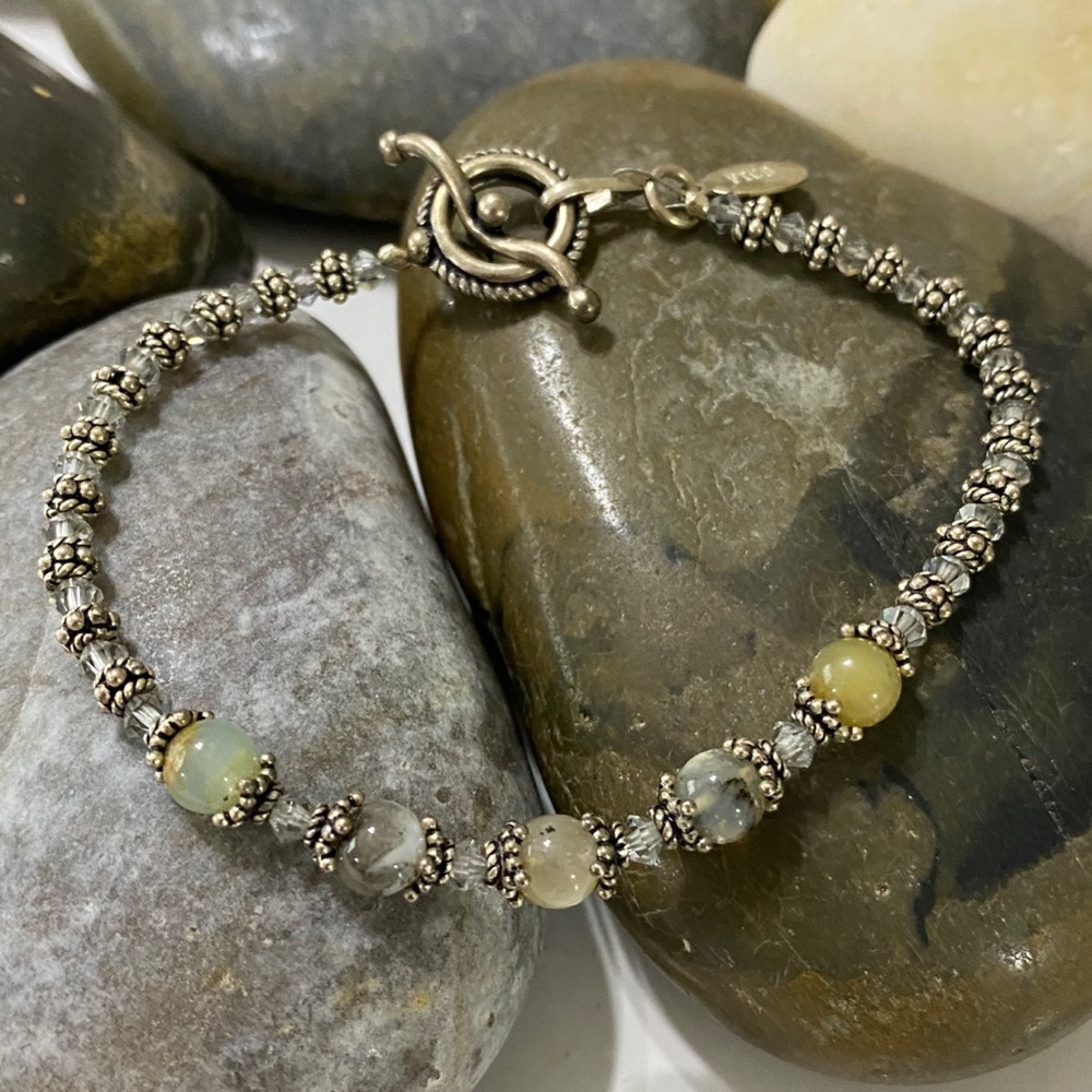 Artisan Moonstone Swarovski Crystal Sterling Silver Bracelet